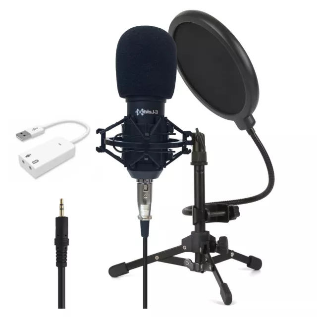 E-lektron Podcast USB Condenser Microphone with Pop filter stand and sound card