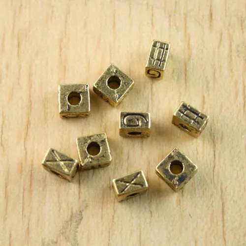 30pcs Dark Gold-tone Cuboid Letter Note Pattern At Random Spacer Beads H1304