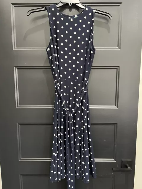 ralph lauren 6 Blue White Polka Dot Sleeveless  Fit And Flare Dress