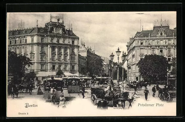 Ansichtskarte Berlin-Tiergarten, Potsdamer Platz, Straßenbahn, Pferdebahn