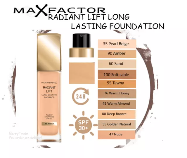 MAX Factor Radiant Lift Long Lasting Foundation SPF30 30ml-Choose shade