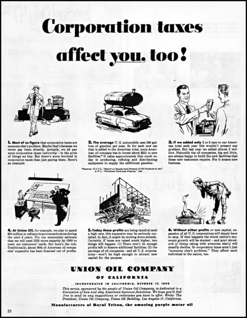 1951 Union Oil Co. of Califonia Corporation taxes vintage art print Ad adL41