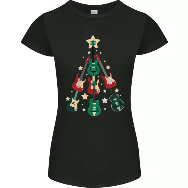 T-shirt divertente chitarra natalizia albero rock musica musica donna petite cut