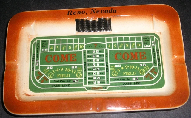 Vintage Reno Nevada Casino Craps Gaming Table Ceramic Ashtray