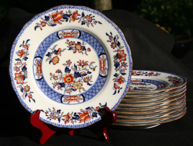 10 Assiettes MINTON IMARI Flow Blue Floral Oriental
