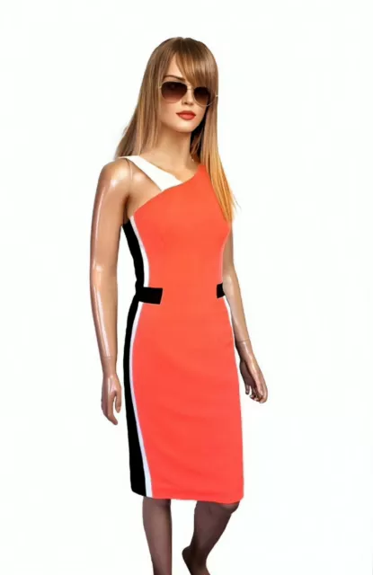 Celeb Boutique Dress Size S Neon Orange Mix Colourblock Sleeveless Bodycon #6 3