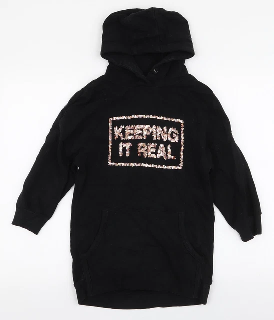 NEXT Girls Black  Cotton Pullover Hoodie Size 7 Years  Pullover