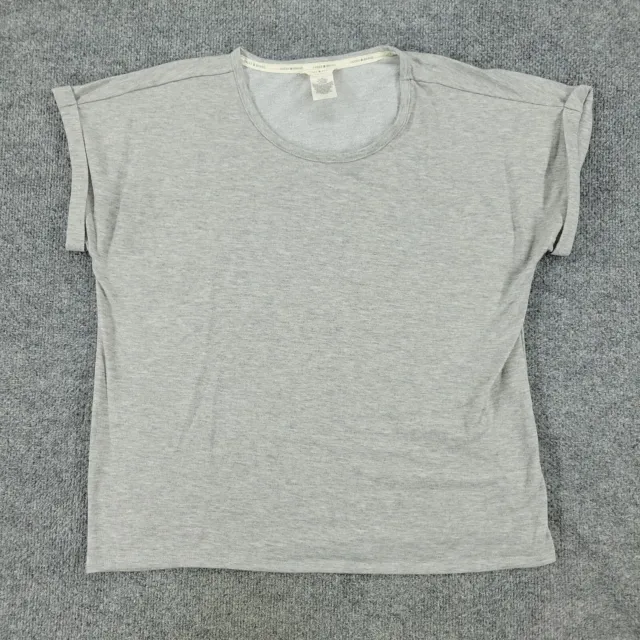 Lucky Brand Shirt Women's Large Gray Round Neck Cuff Short Sleeve Stretch Adult