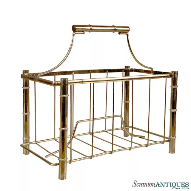 Vintage Hollywood Regency Faux Bamboo Gold Asian Pagoda Magazine Rack