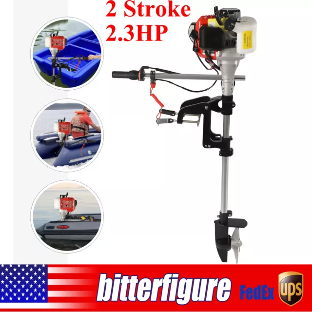 2 Stroke 2.3HP Outboard Boat Motor Engine Long Shaft Air Cooling Inflatable Boat