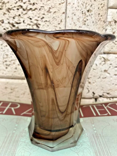 Antique Art Deco Walther Cloud Slag Glass Vase Sepia Kopenhagen Flowers Urn RARE 2