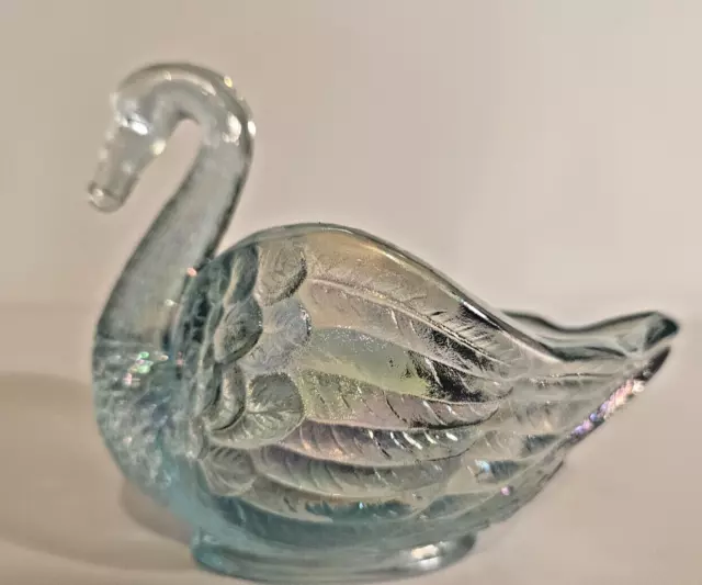 IMPERIAL LENOX Carnival BLUE Glass SWAN DISH with Labels