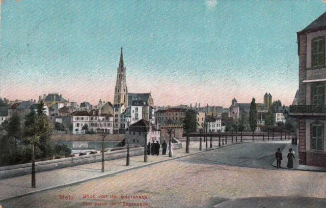 Carte postale ancienne MOSELLE METZ vue prise de l'Esplanade timbrée 1909