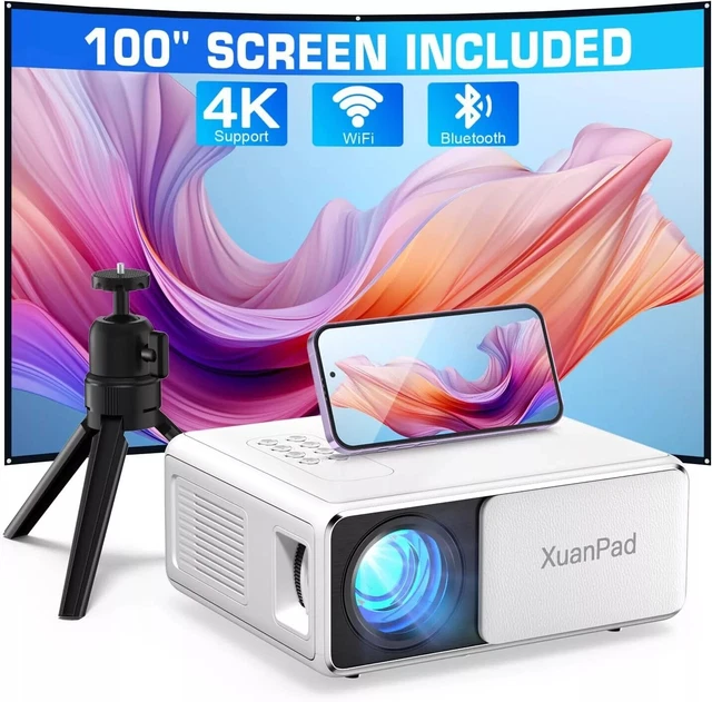 Nuovo proiettore 2024, Bluetooth e WiFi, 18000 lumen con supporto 4K, proiettore video HD, compatibile con PS5 e switch (grigio