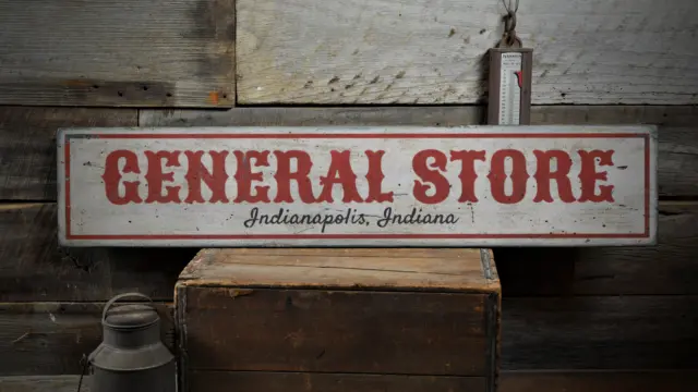 General Store Location, Custom Store - Rustic Distressed Wood Sign