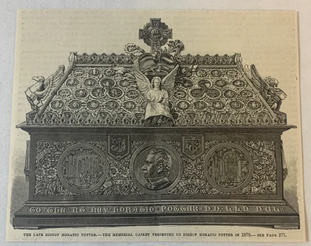 1877 Revista Grabado ~ Monumento Ataúd De Obispo Horatio Potter De