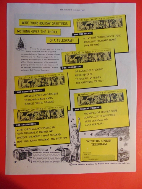 1947 WESTERN UNION TELEGRAM photo art print ad