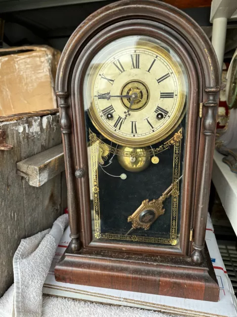 Old Antique E. N. Welch 8 Day Mantel Shelf  cottage Clock SPECIAL WELCH Pendulum