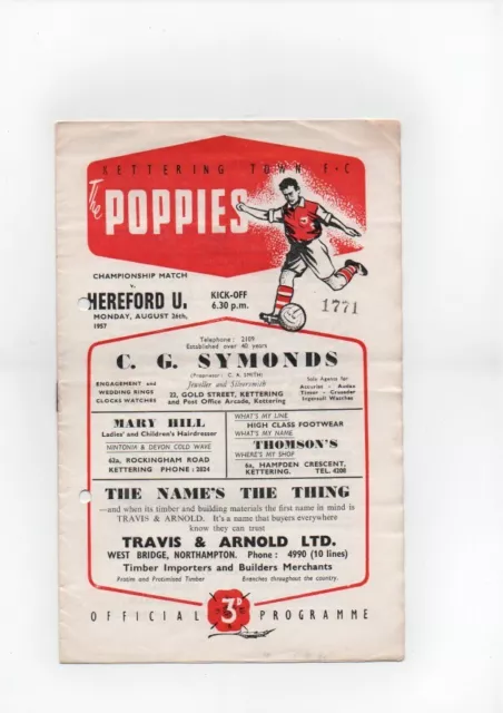 Kettering Town v Hereford United 1957-58 Southern Lge Championship Match (P/H)