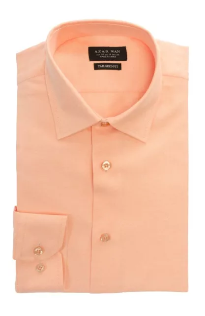 Tailored / Slim Fit Mens Peach Dress Shirt Wrinkle-Free Spread Collar AZAR MAN