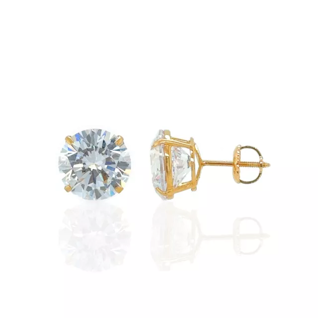 14K Gold GRA Certified D-VVS1 Round Moissanite Screw Back Studs Earrings