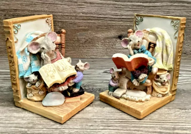 Mouse Family Storytime Book Ends Pair Heavy Resin Highly Detailed Decor Nursery