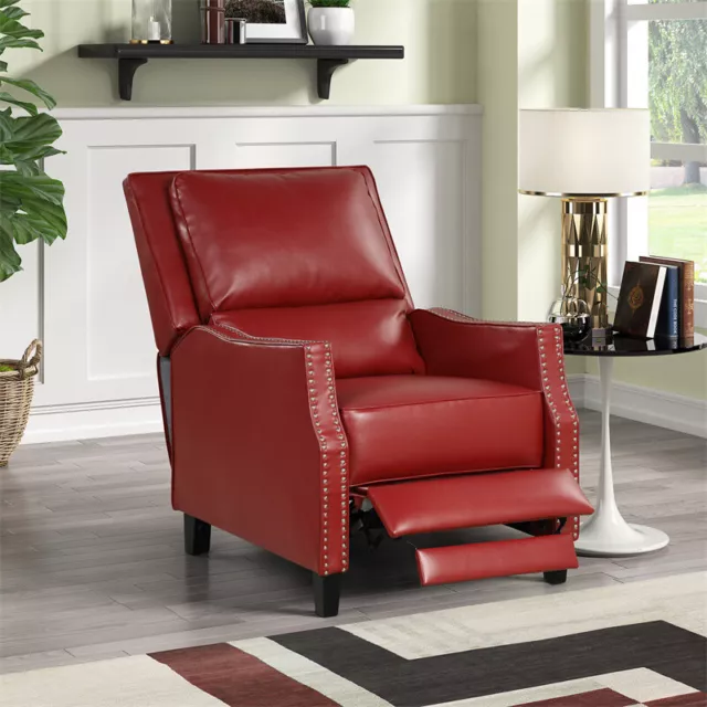 PU Push Back Recliner Chair Armchair w/ Brass Nails for Living Room Club Chair PU Push Back Recliner Chair Armchair w/ Brass Nails for Living Room Club Chair
