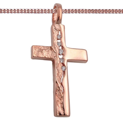 Echt Gold 333 Rosè Rot Gold 8 Kt Kreuz Anhänger Zirkonia Taufe Kommunion Firmung