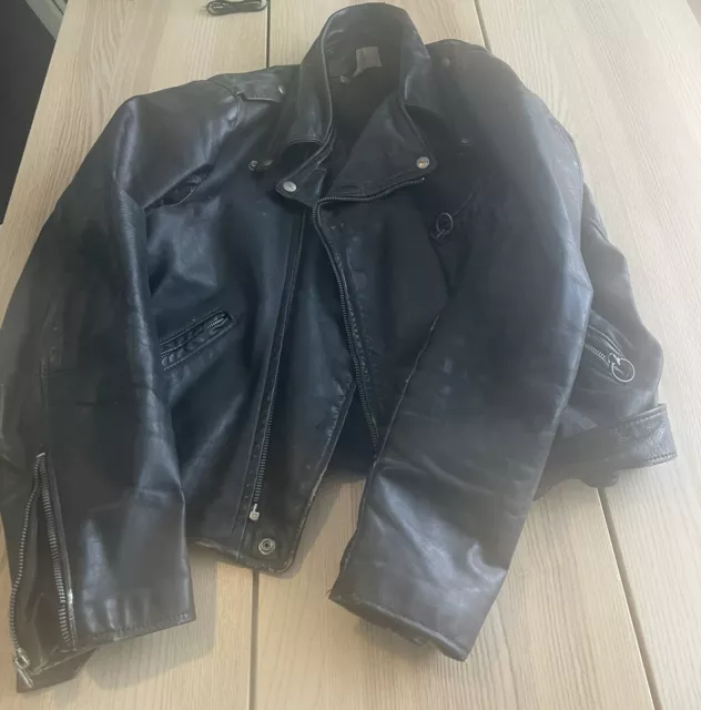 VTG 70S BROOKS Black Leather Motorcycle Jacket Brando Biker Coat USA 44 ...