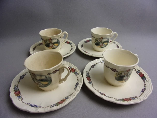 Service de 4  tasses et sous tasses à café, moka,  faïence Sarreguemines Obernai