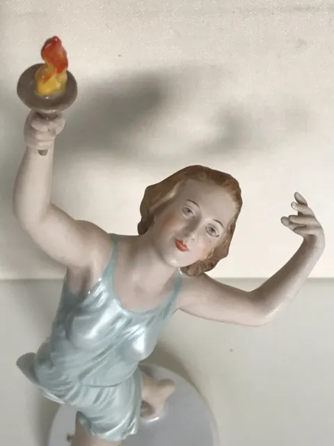 ROSENTHAL Art Deco Figur Frau mit Fackel Oppel #1951 Akt PORCELAIN NUDE FIGURINE 3