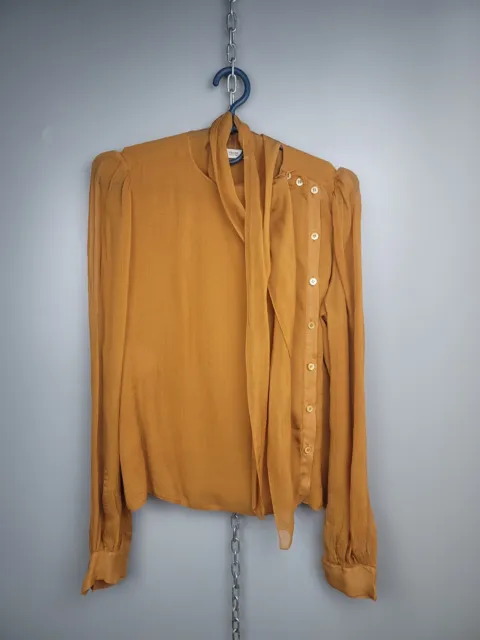 Prada Milano Orange Silk Side Button Shirt Womens Size 46