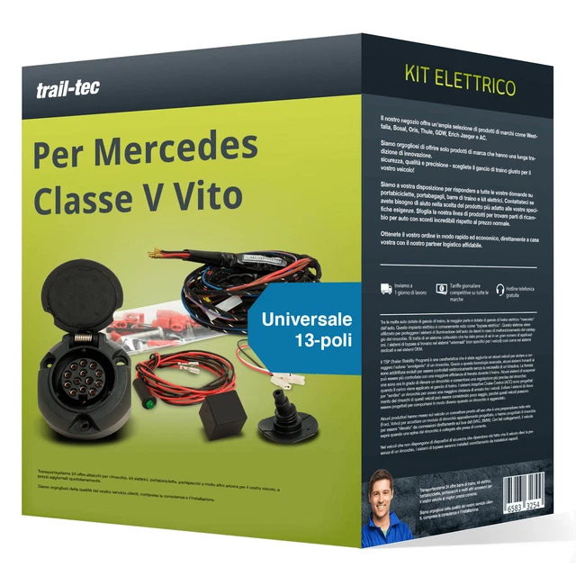 Kit elettrico universale 13 poli adatto per MERCEDES V Vito, 10- trail-tec Nuovo