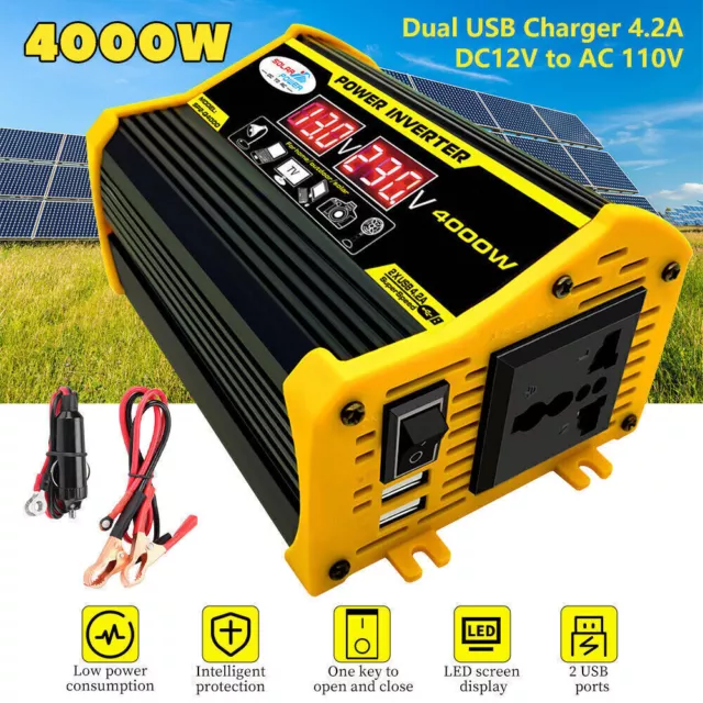 4000W Power Inverter DC 12V to AC 110V 220V Car Sine Wave Converter Dual USB