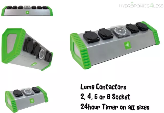 Lumii 13 Amp 2 4 6 or 8 SOCKET CONTACTOR/TIMER/RELAY Hydroponic Lights HPS MH