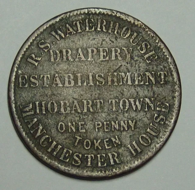 Tasmania, 1850s penny, WATERHOUSE, R.S. Renniks 578, 33mm, Fine. R3 rating.