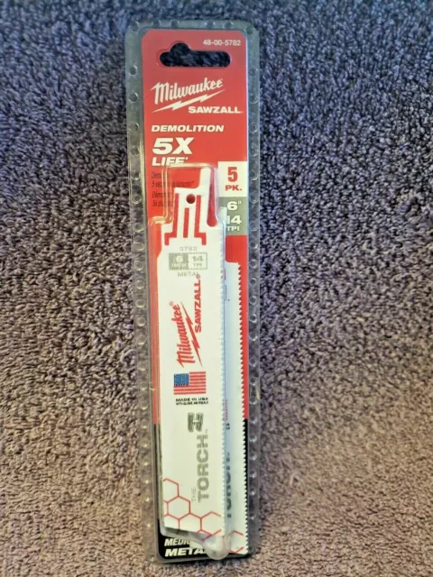 Milwaukee 48-00-5782 Sawzall Demo Saw Blades 6" 14 TPI 5Pk, NEW