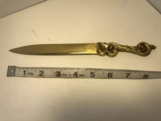Vintage 8.5” Brass Letter Opener Made in Japan Scroll Art Nouveau Great Patina