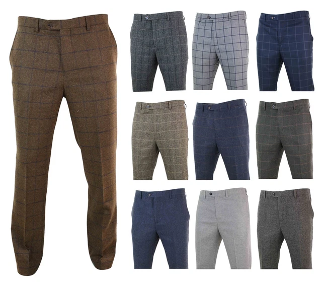 MENS HERRINGBONE TWEED Vintage Retro Check Wool Trousers Blinders Classic £65.98 - PicClick UK