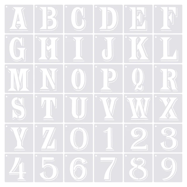 Paquete 4.7" 36 Letras Números Plantillas 6" Ancho para Pintura Sombra Blanco
