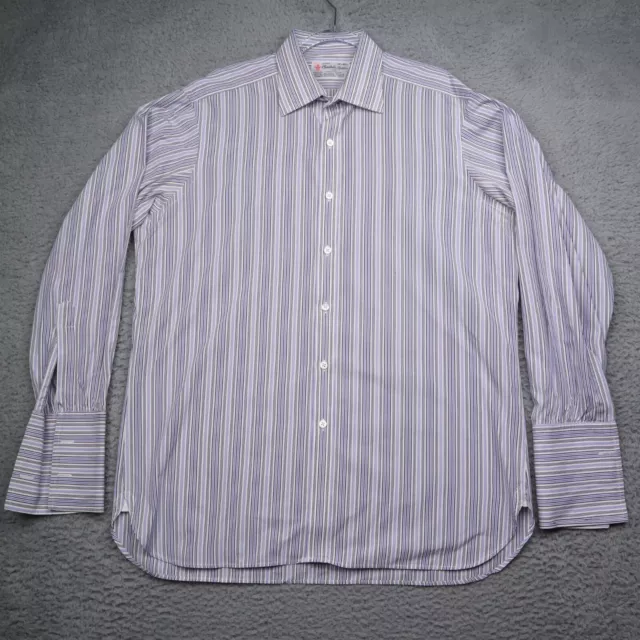 Turnbull & Asser Dress Shirt Mens 16.5-42 Blue Stripe French Cuff England VTG