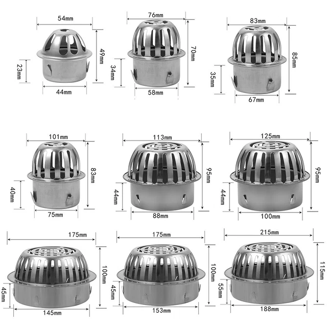 Scarico a pavimento argento tubo di scarico acciaio inox per tetto cattura foglie grondaia per cattura foglie