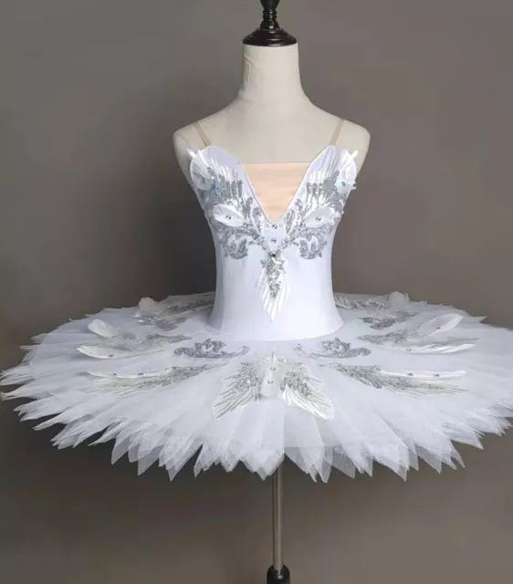 Swan Lake Costume White Sarong Competition Puffy Ballet Skirt Tutu Dress XL