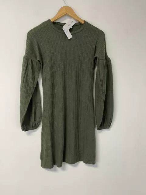 Topshop Sweater Dress Womens 4 Mini Green Long Sleeve Solid Lightweight N254