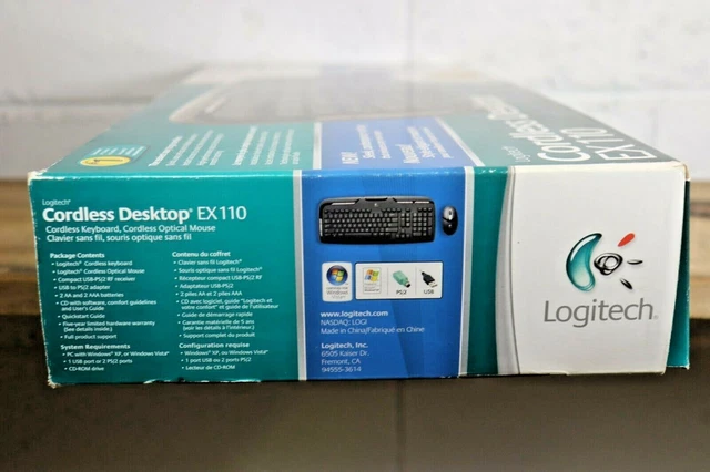 LOGITECH CORDLESS DESKTOP Keyboard EX110 w/ Wireless Mouse & Receiver ...