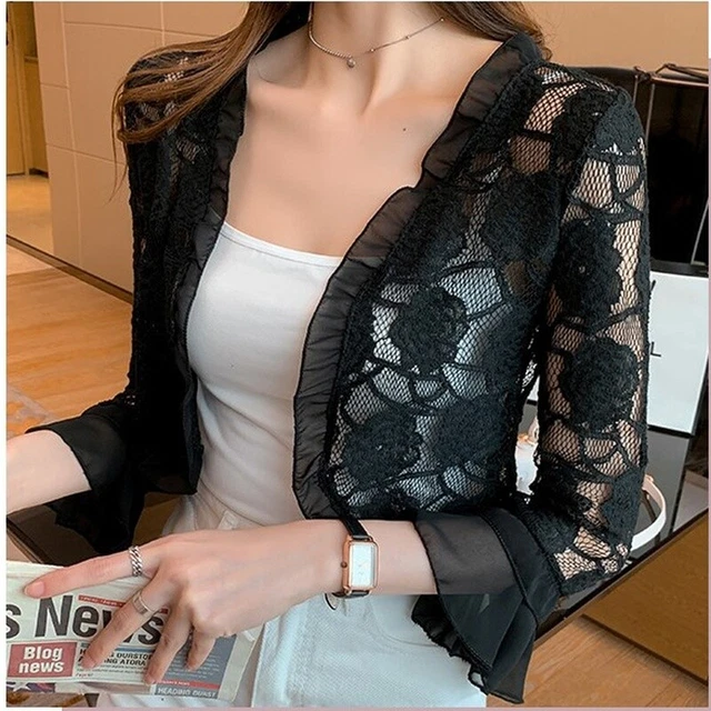 Boléro/Capelet Femme En Mousseline Avec Volants Et Dentelle - Style Rétro 3-en-1