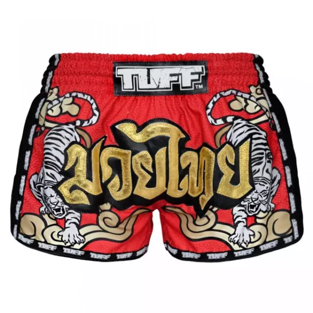 Pantaloncini TUFF Muay Thai rossi doppia tigre kickboxing bauli K1 corto da combattimento MuayThai