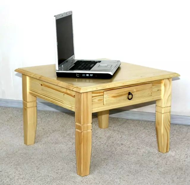 Mesa de centro de madera maciza 65x65 cm cajón pintado natural mesa auxiliar sofá
