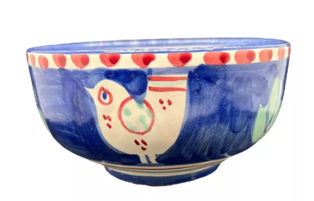 Vietri Solimene Campagna Chicken Soup Cereal Bowl Blue Border Red Dots Italy