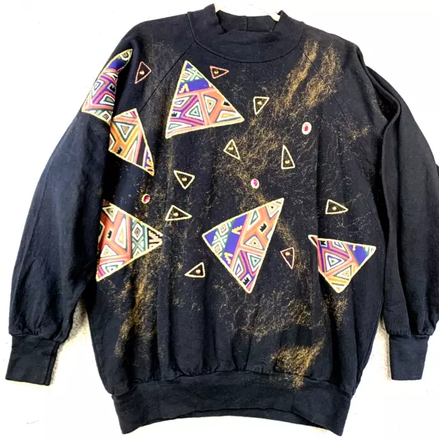 VTG 80s Sweatshirt Womens M Hand Painted Art to Wear Pure Cottonwear USA Black M